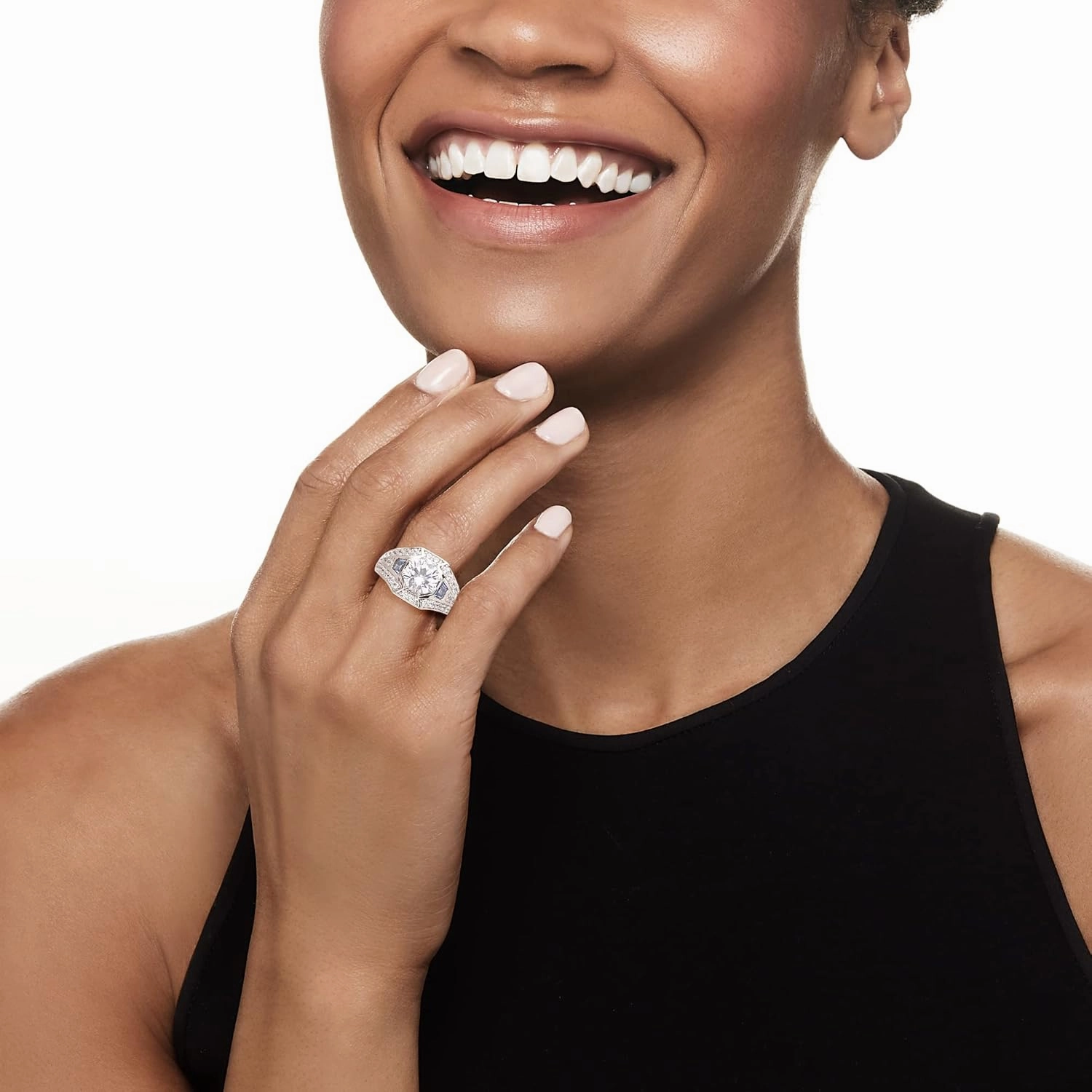 Ross-Simons 2.62 ct. t.w. CZ and .50 ct. t.w. Simulated Aquamarine Ring in Sterling Silver