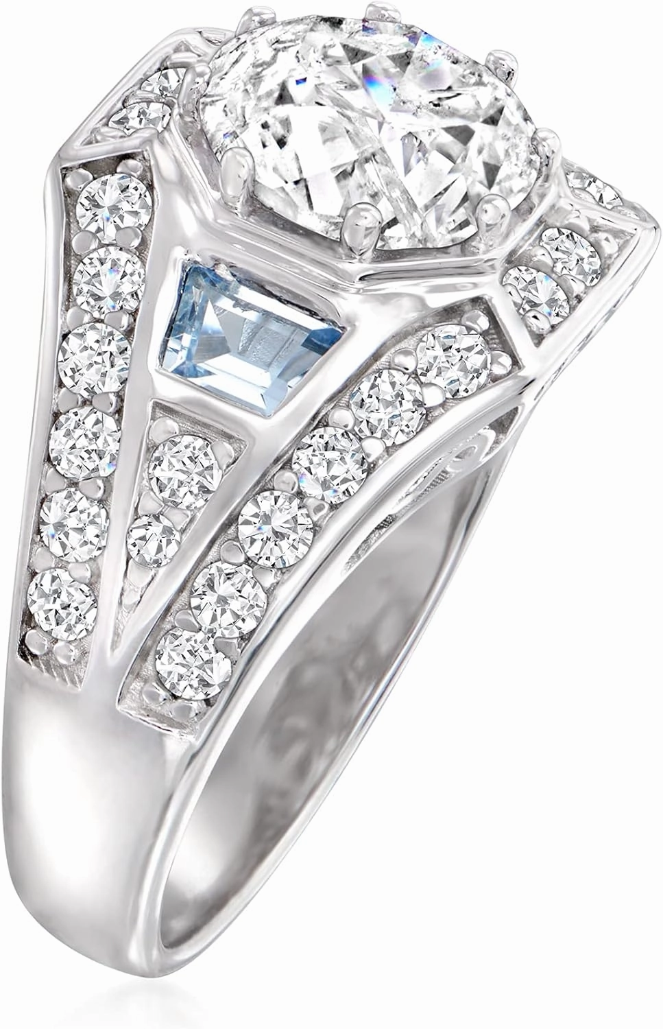 Ross-Simons 2.62 ct. t.w. CZ and .50 ct. t.w. Simulated Aquamarine Ring in Sterling Silver