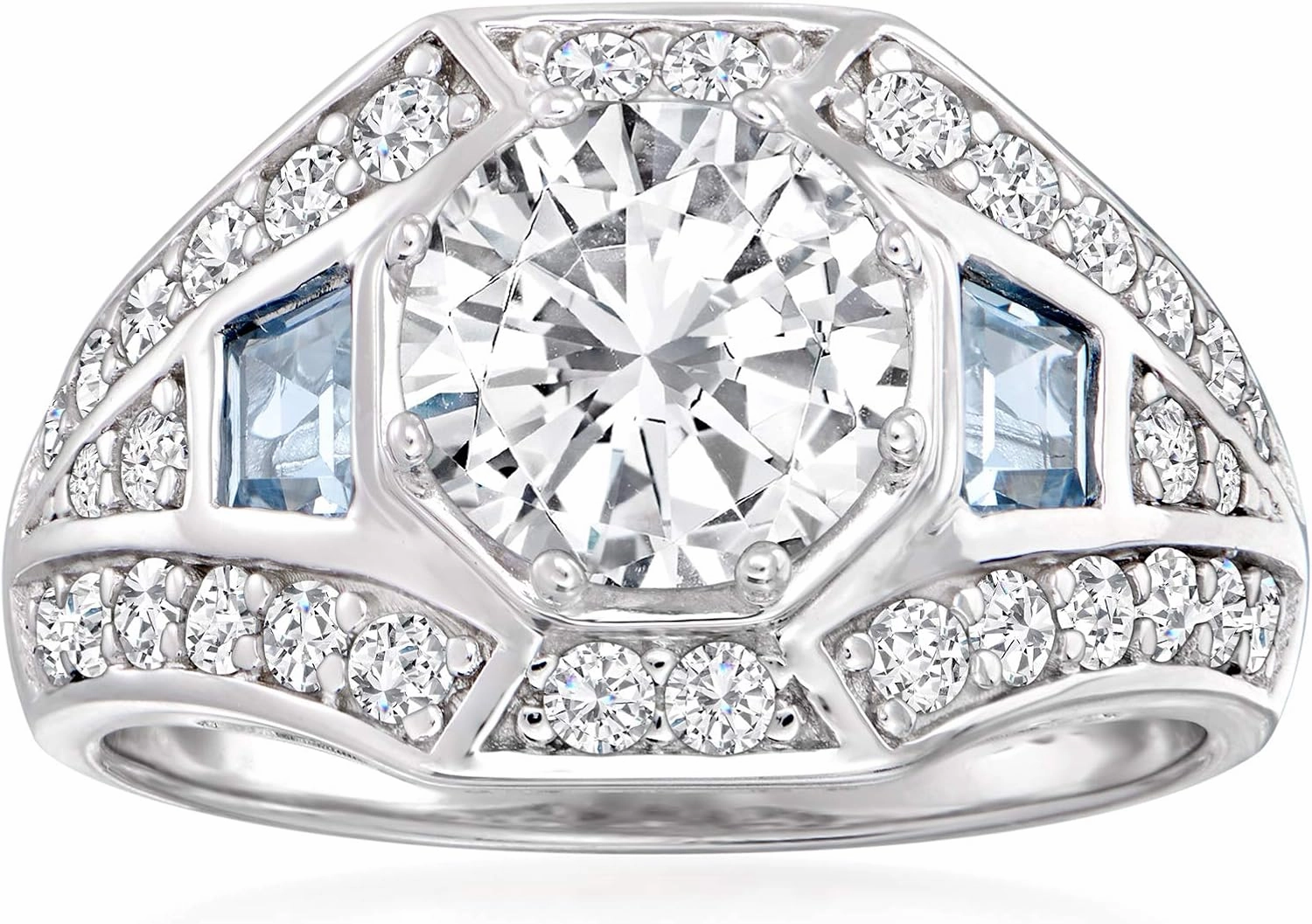 Ross-Simons 2.62 ct. t.w. CZ and .50 ct. t.w. Simulated Aquamarine Ring in Sterling Silver