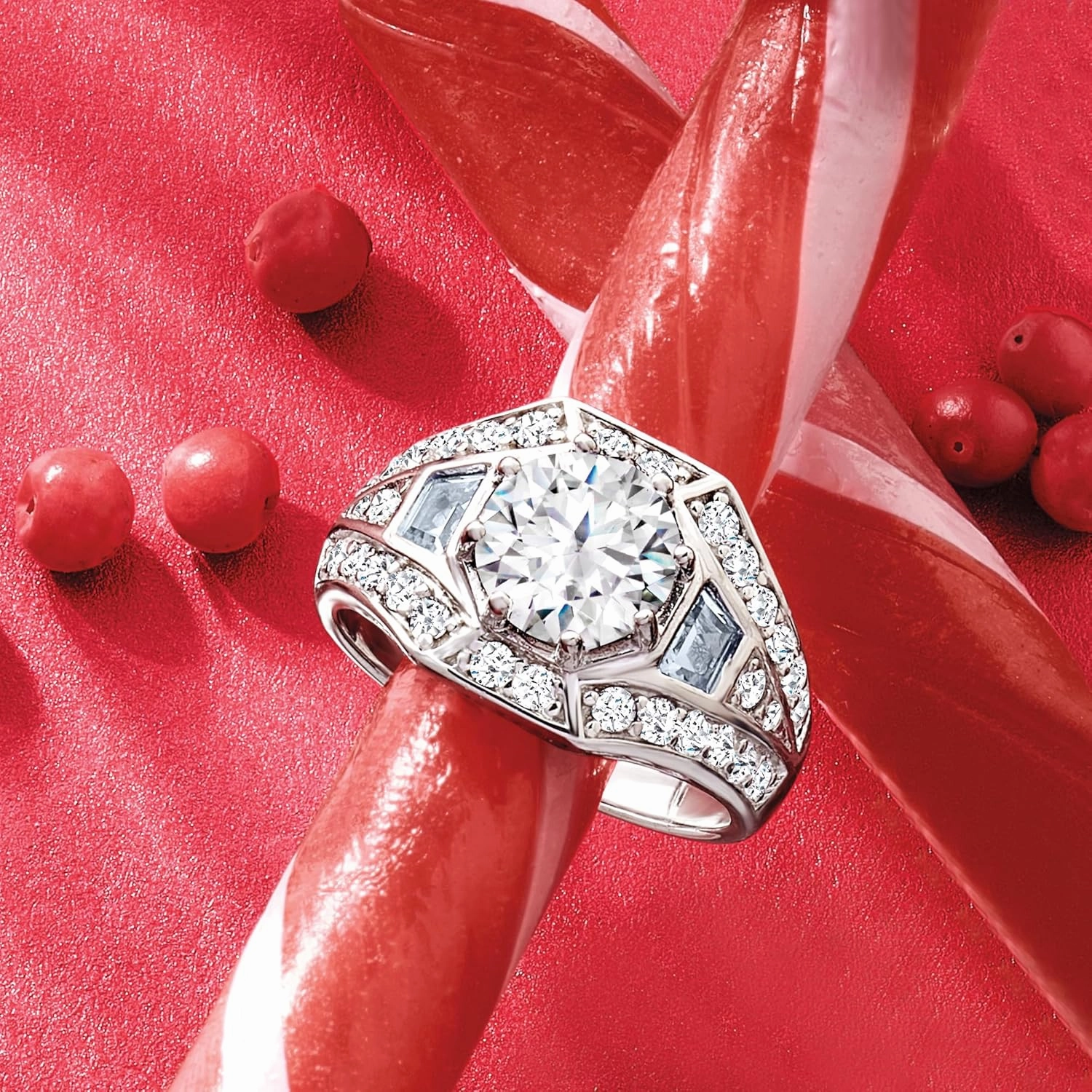 Ross-Simons 2.62 ct. t.w. CZ and .50 ct. t.w. Simulated Aquamarine Ring in Sterling Silver