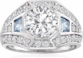Ross-Simons 2.62 ct. t.w. CZ and .50 ct. t.w. Simulated Aquamarine Ring in Sterling Silver