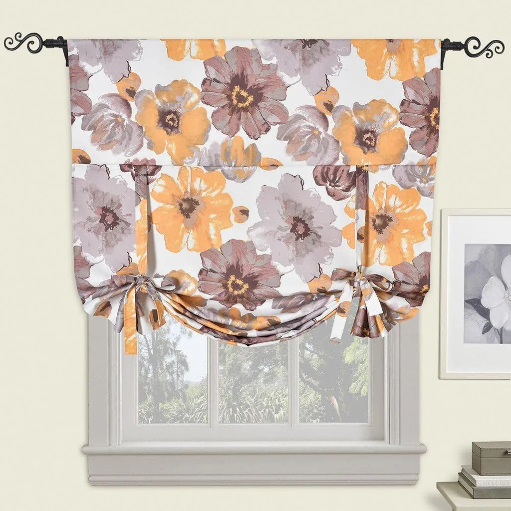 Royal Tradition Blackout Window Tie-Up Shade (46W x 63L) Floral Leahanna Room Darkening Balloon Shade