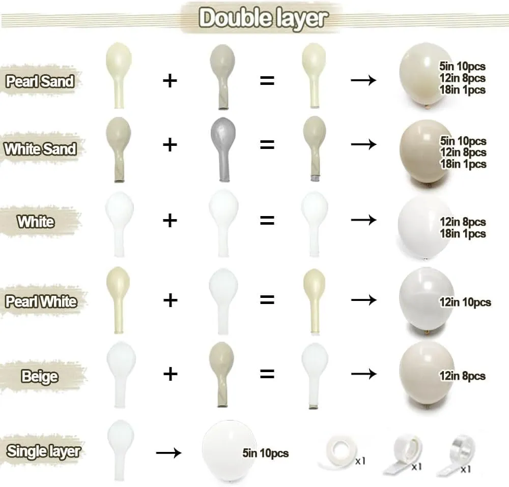 Sand White Pearl Balloon Arch Garland Double Stuffed Pastel Cream Beige Nude White Latex Balloon Kit for Wedding Birthday Baptism Baby Shower Party Decoration