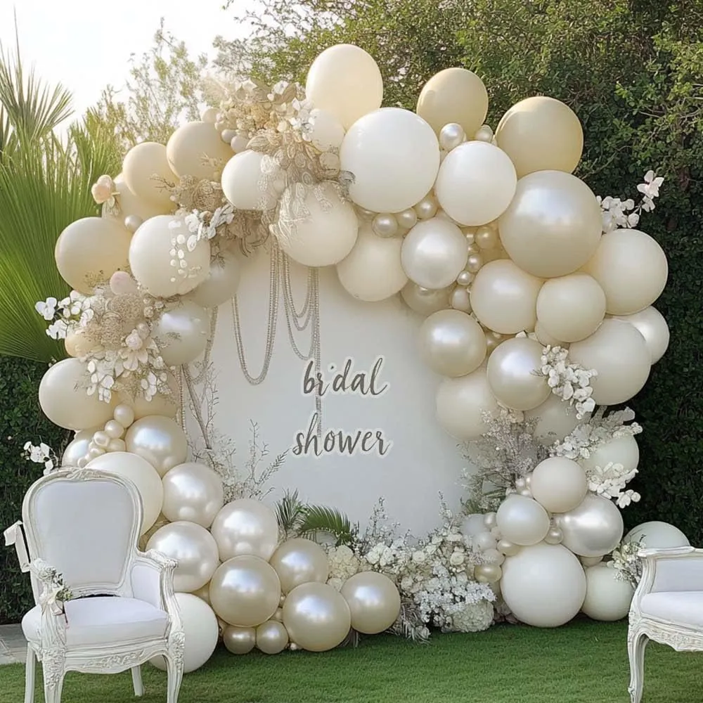 Sand White Pearl Balloon Arch Garland Double Stuffed Pastel Cream Beige Nude White Latex Balloon Kit for Wedding Birthday Baptism Baby Shower Party Decoration