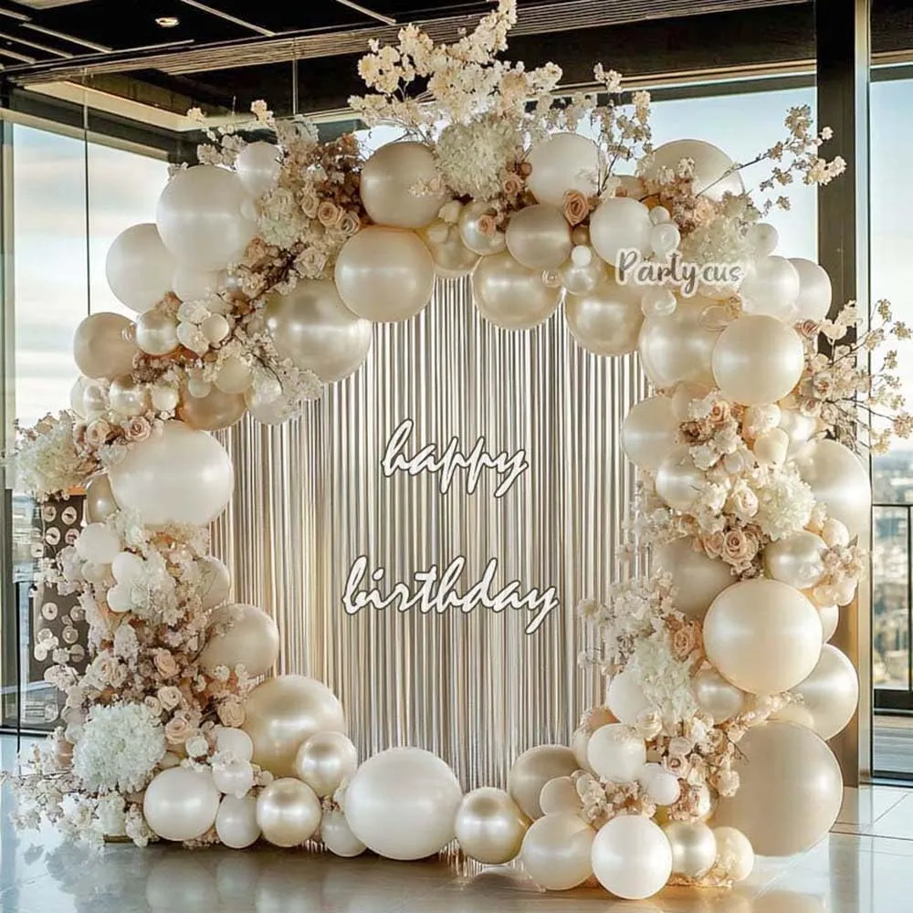 Sand White Pearl Balloon Arch Garland Double Stuffed Pastel Cream Beige Nude White Latex Balloon Kit for Wedding Birthday Baptism Baby Shower Party Decoration