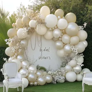 Sand White Pearl Balloon Arch Garland Double Stuffed Pastel Cream Beige Nude White Latex Balloon Kit for Wedding Birthday Baptism Baby Shower Party Decoration
