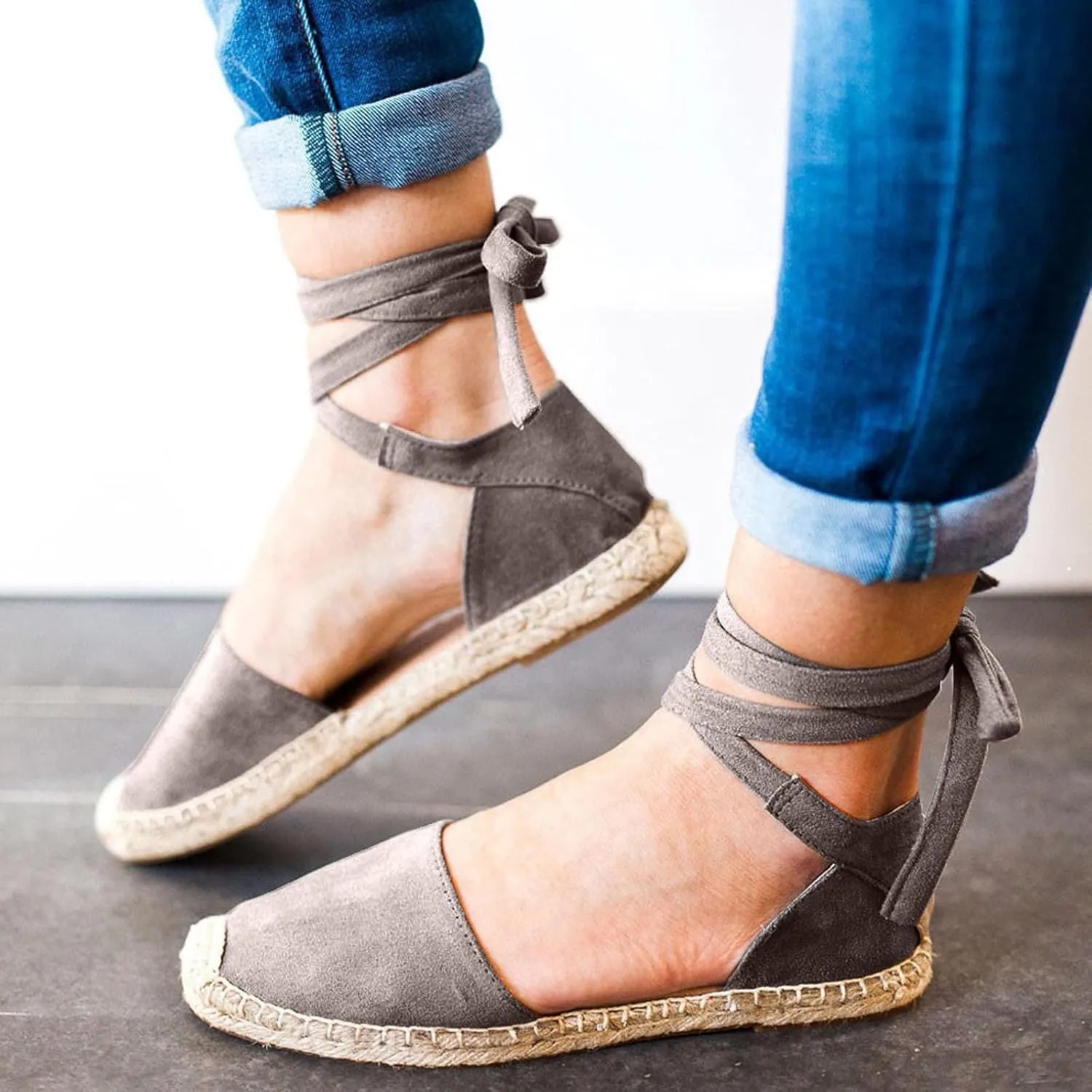 Sandals for Women Espadrilles FLat Shoes Bohemian Slip-ons Sandals Summer Dressy Closed Toe Beach Shoes Ankle Wrap