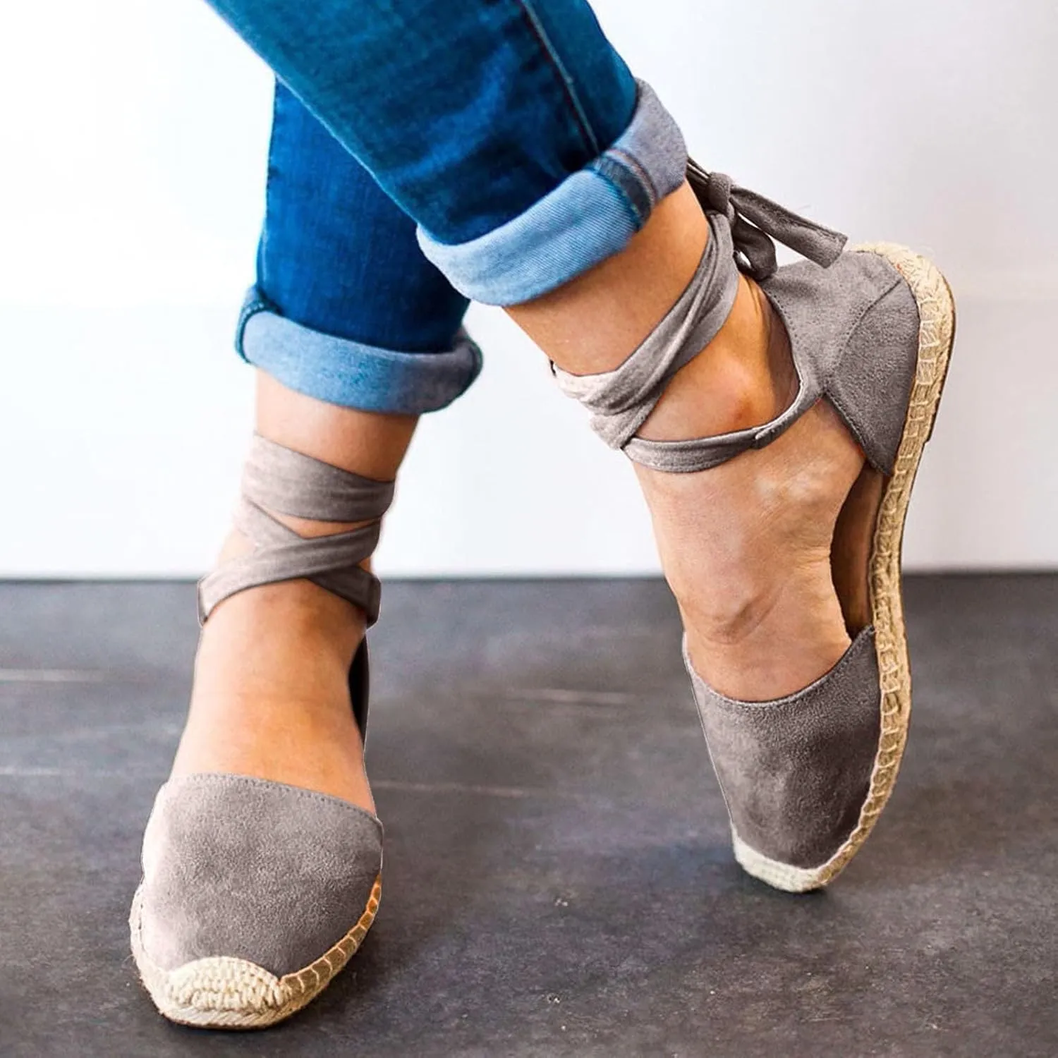 Sandals for Women Espadrilles FLat Shoes Bohemian Slip-ons Sandals Summer Dressy Closed Toe Beach Shoes Ankle Wrap
