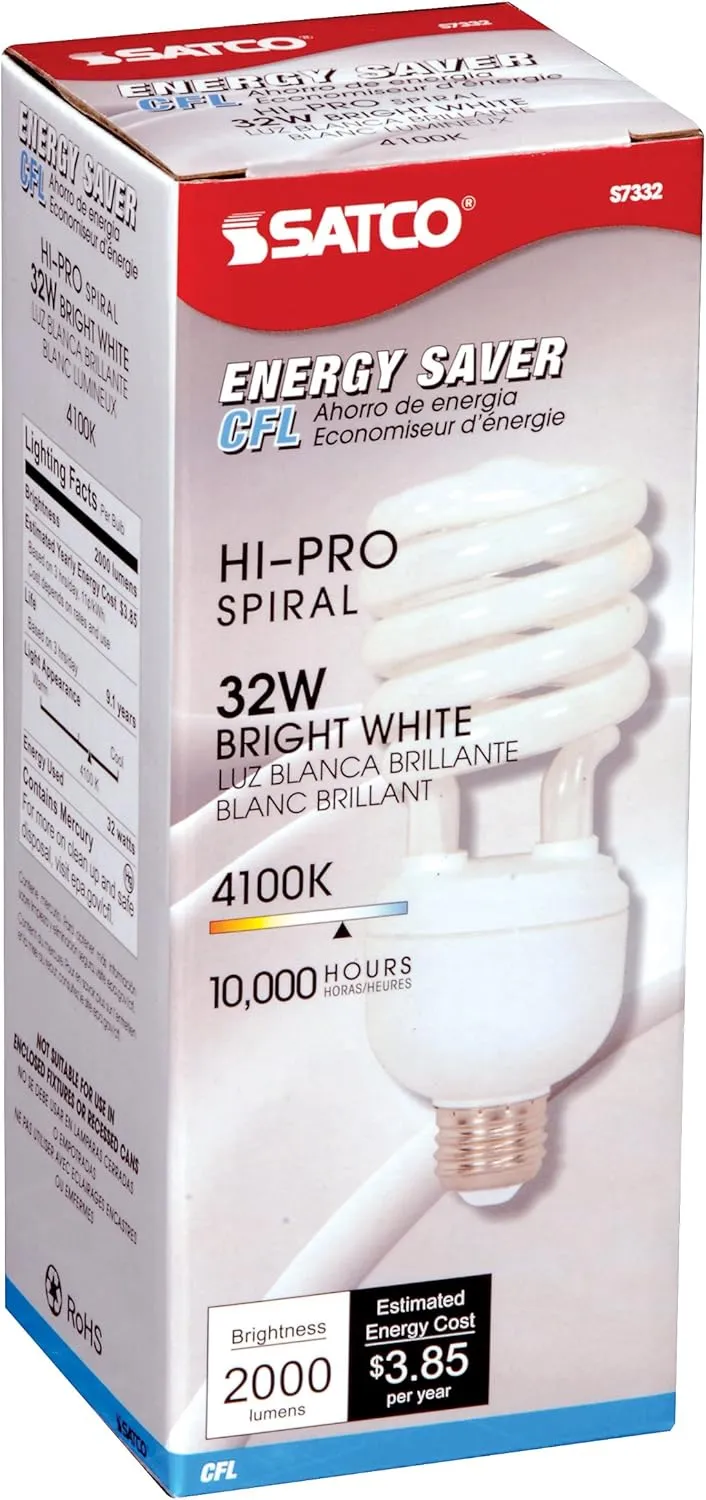 Satco S7332 32 Watt (125 Watt) 2000 Lumens Hi-Pro Spiral CFL Bright White 4100K Medium Base 120 Volt Light Bulb