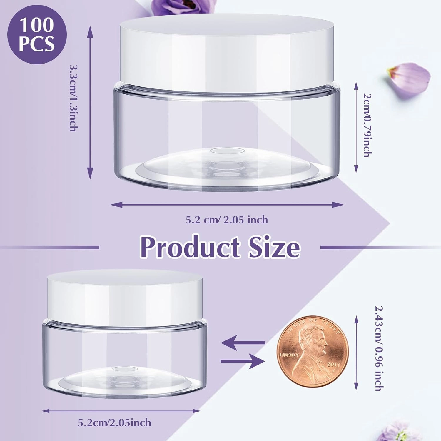 SATINIOR 100 Pcs Plastic Jars with Lids Small Containers Lids Wide Mouth Small Plastic Containers for Lotion Cream Rhinestones Body Butters Travel Storage(1 oz,Clear with White Lid)