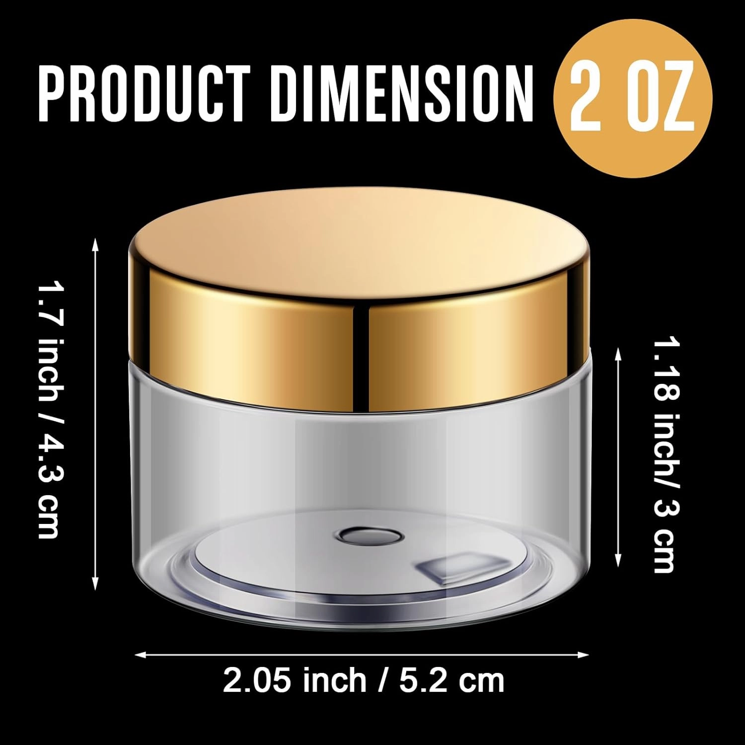 SATINIOR 100 Pcs Plastic Jars with Lids Small Containers Lids Wide Mouth Small Plastic Containers for Lotion Cream Rhinestones Body Butters Travel Storage(2 oz,Clear with Gold Lid)