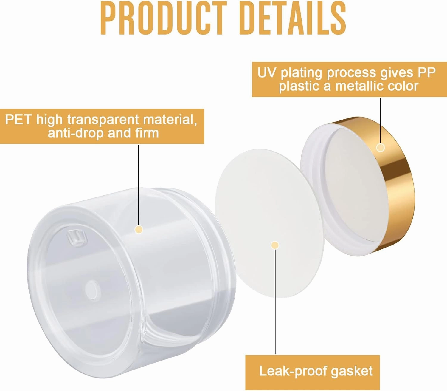 SATINIOR 100 Pcs Plastic Jars with Lids Small Containers Lids Wide Mouth Small Plastic Containers for Lotion Cream Rhinestones Body Butters Travel Storage(2 oz,Clear with Gold Lid)