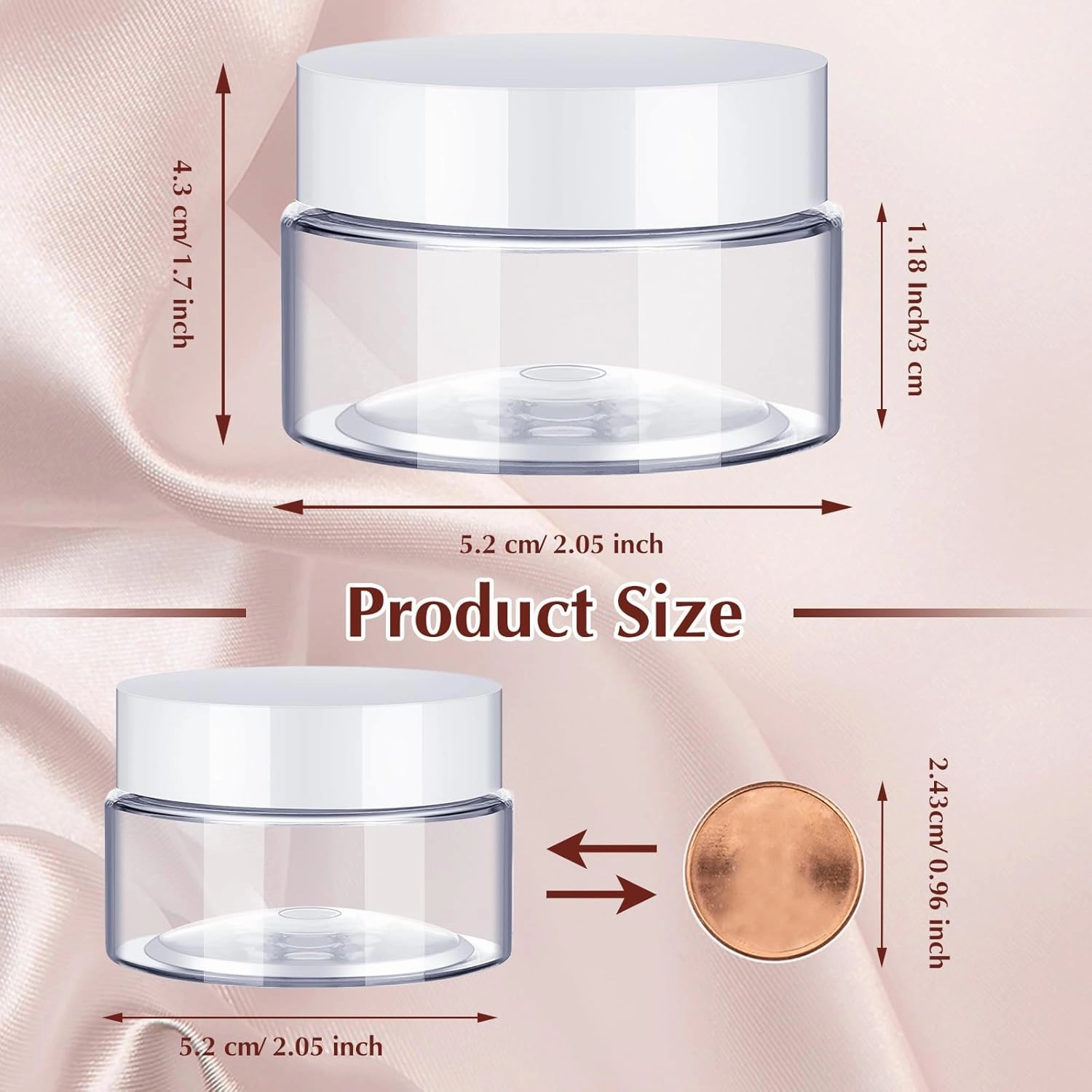 SATINIOR 100 Pcs Plastic Jars with Lids Small Containers Lids Wide Mouth Small Plastic Containers for Lotion Cream Rhinestones Body Butters Travel Storage(2 oz,Clear with White Lid)