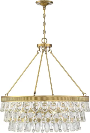 Savoy House 7-8701-6-322 Windham Luxe Hand Cut Crystal Round Pendant, 6-Light 360 Total Watts, 28" H x 28" W, Warm Brass