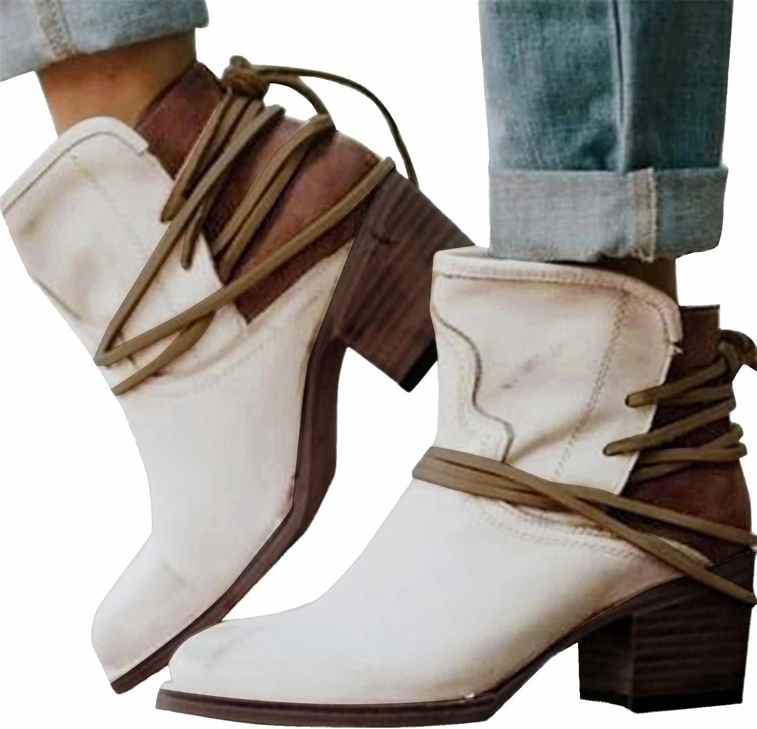 SBGMoSJ Black Ankle Boots with Heels And Laces Women Ankle Boots Black Cowboy Boots Flat Booties for Women Wide Width Dress Ankle Boots for Women