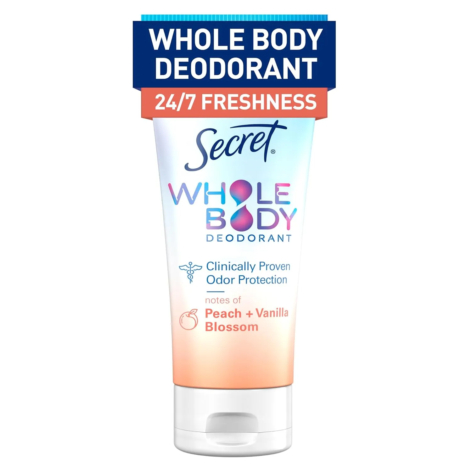 Secret Whole Body Deodorant Cream for Women, Peach & Vanilla Blossom Scent, Aluminum Free Deodorant, 72 HR Odor Protection, 3.0 oz