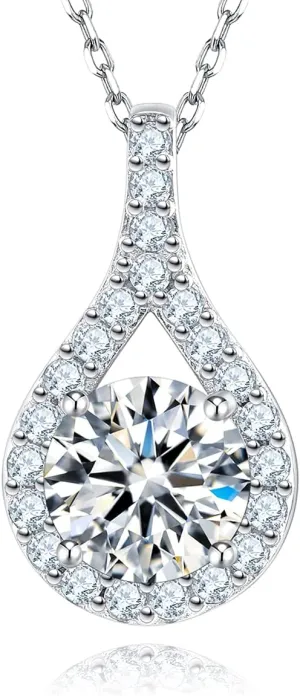 SecreTalk 1-5CT Moissanite Pendant Necklace for Women, Wedding Gift 925 Sterling Silver Necklace for Wife Mother Her