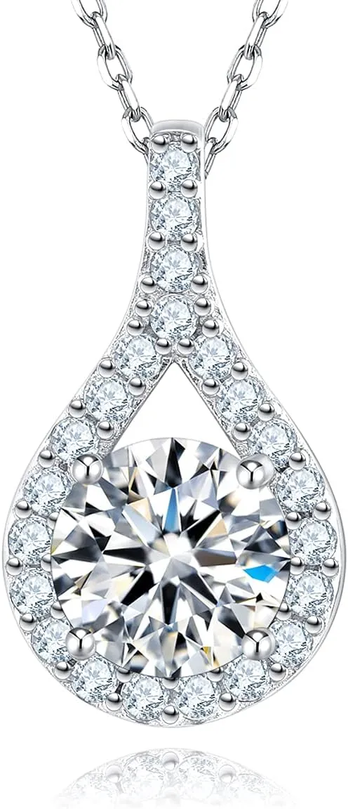 SecreTalk 1-5CT Moissanite Pendant Necklace for Women, Wedding Gift 925 Sterling Silver Necklace for Wife Mother Her