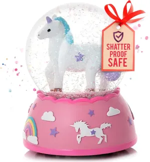 Shatterproof Unicorn Snow Globe for Girls - Handpainted with Musical Melody - Plastic Snow Globes for Kids - Unbreakable Snow Globe - Child Safe