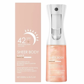 Sheer Body Mist Sunscreen-Spf 42, Ultra-Lightweight Fine Body Mist Sunscreen, Infused with Shimmering Body Oil, Body Hydrating Mist, Lightweight, Fast-Absorbing, for All Skin Types (1PC)