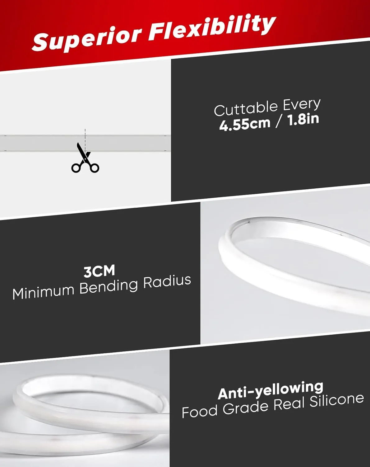 Shine Decor COB LED Rope Light AC 120V, 800lm Ultra Bright, IP65 Waterproof Cold-Resistant ETL Neon Strip, No Driver Tape Lighting for Home Commercial 10x4.5mm, 6000K Cool White, 82ft