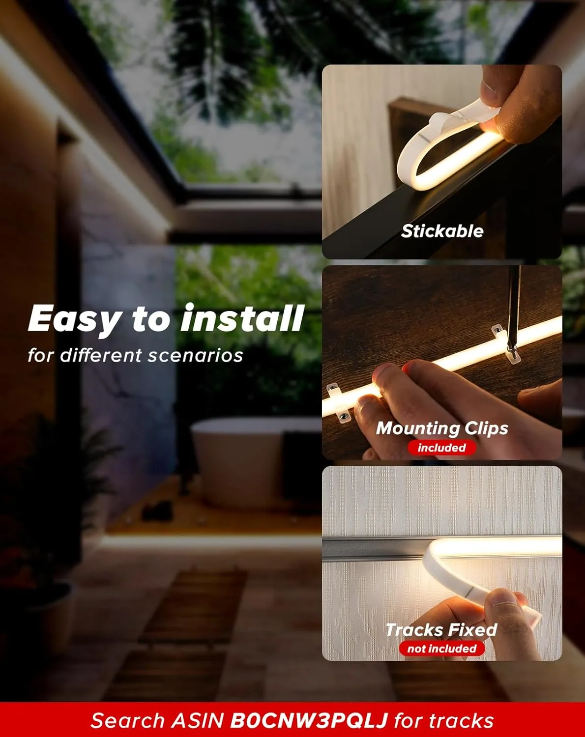 Shine Decor COB LED Rope Light AC 120V, 800lm Ultra Bright, IP65 Waterproof Cold-Resistant ETL Neon Strip, No Driver Tape Lighting for Home Commercial 10x4.5mm, 6000K Cool White, 82ft