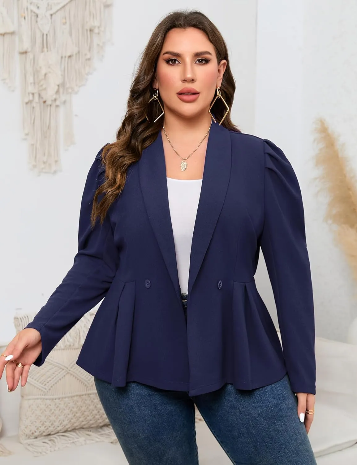 ShopWonder Womens Plus Size Blazers Business Casual Knit Blazer for Work Long Sleeve Shawl Lapel Blazer Suit Jackets