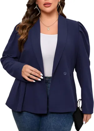 ShopWonder Womens Plus Size Blazers Business Casual Knit Blazer for Work Long Sleeve Shawl Lapel Blazer Suit Jackets
