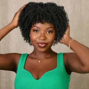 Short Curly Afro Wig With Bangs for Women Kinky Curly Wigs Natural Black Afro Wig Heat Resistant Fluffy Synthetic Wigs 1B#