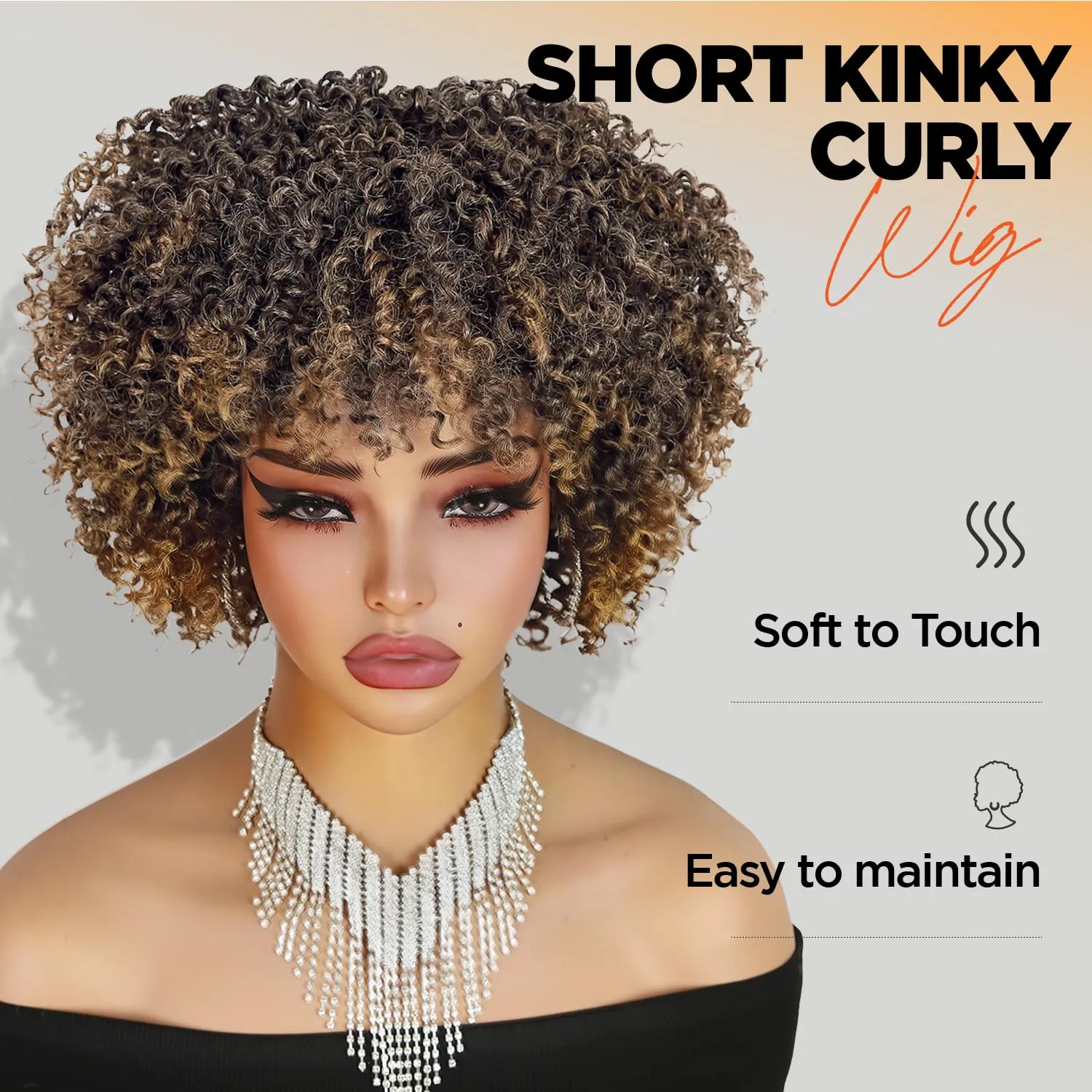 Short Curly Afro Wig With Bangs for Women Kinky Curly Wigs Ombre Brown Afro Wig Heat Resistant Fluffy Synthetic Wigs T27#
