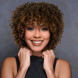 Short Curly Afro Wig With Bangs for Women Kinky Curly Wigs Ombre Brown Afro Wig Heat Resistant Fluffy Synthetic Wigs T30#