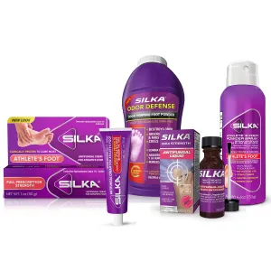 Silka Ultimate Foot Care Kit, Athlete's Foot Spray 4.6 Oz, Ringworm & Jock Itch Cream 1 Oz, Toenail Fungus Treatment 0.45 Fl Oz & Foot Powder 6 Oz, Solution for Athlete’s Foot, Nail Fungus & Foot Odor