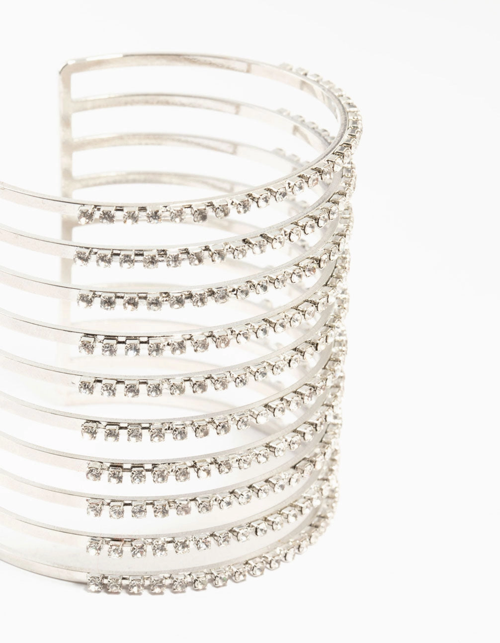 Silver Diamante Multirow Band Cage Wrist Cuff