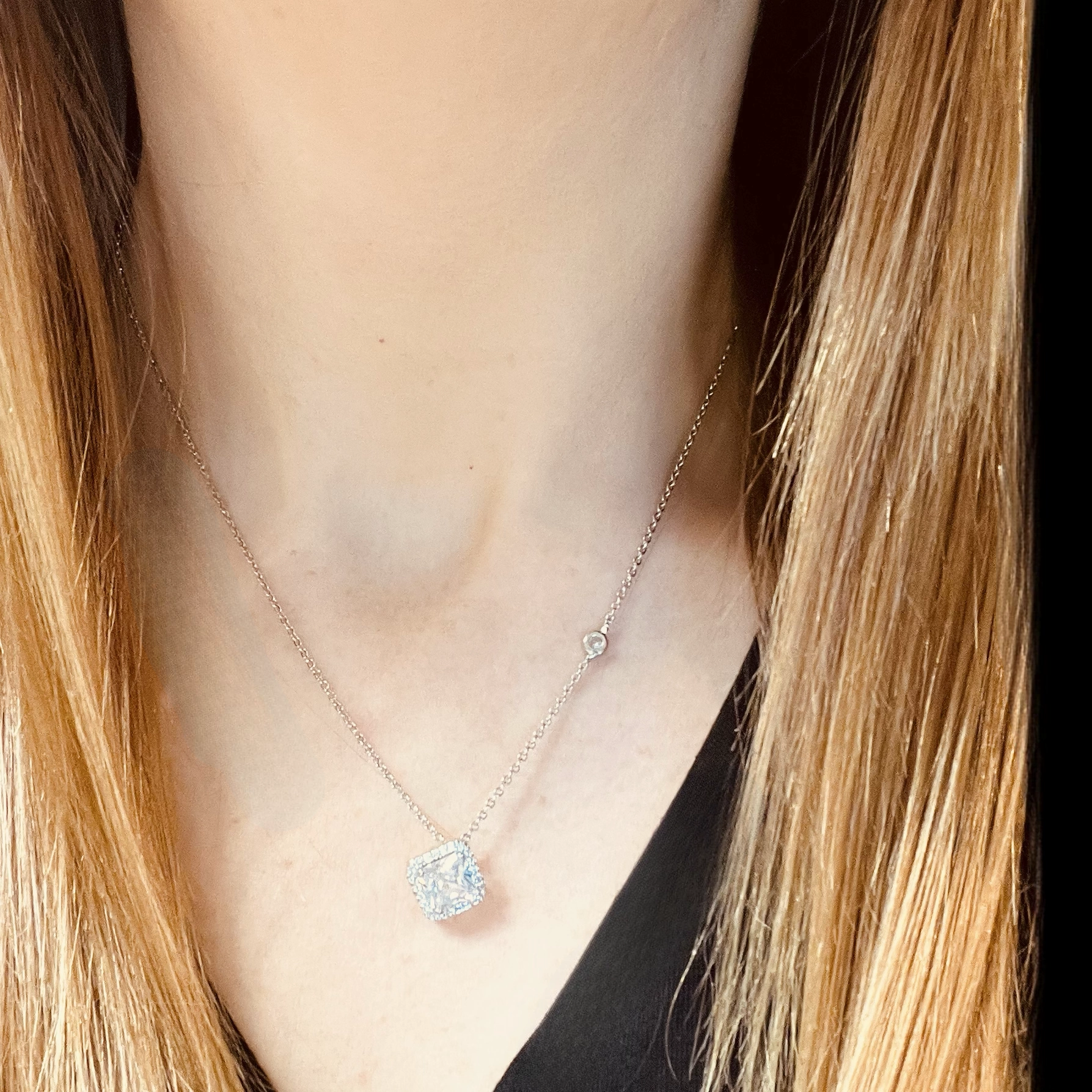 Silver Square Clear Crystal Necklace