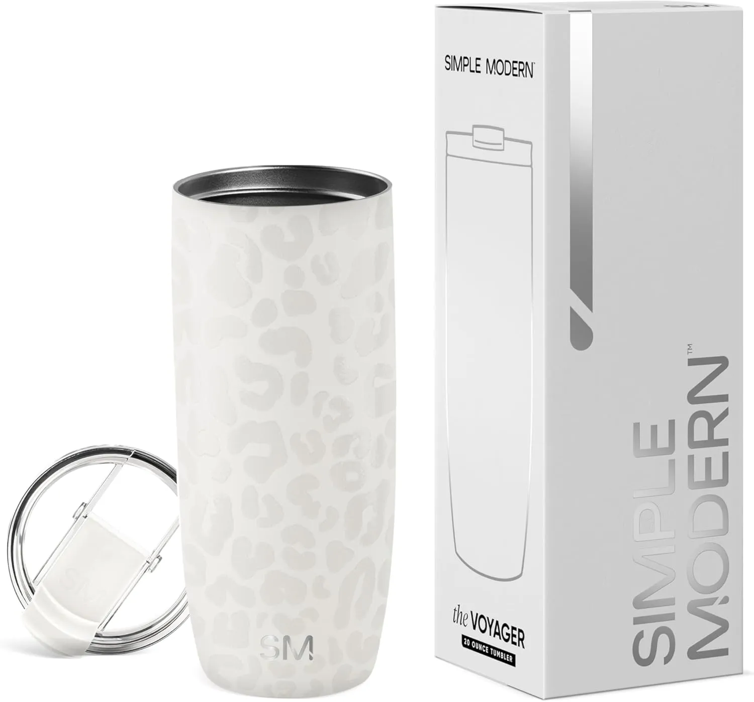 Simple Modern Travel Coffee Mug Tumbler with Flip Lid | Reusable Insulated Stainless Steel Cold Brew Iced Coffee Cup Thermos | Gifts for Women Men Him Her | Voyager Collection | 20oz | Cream Leopard