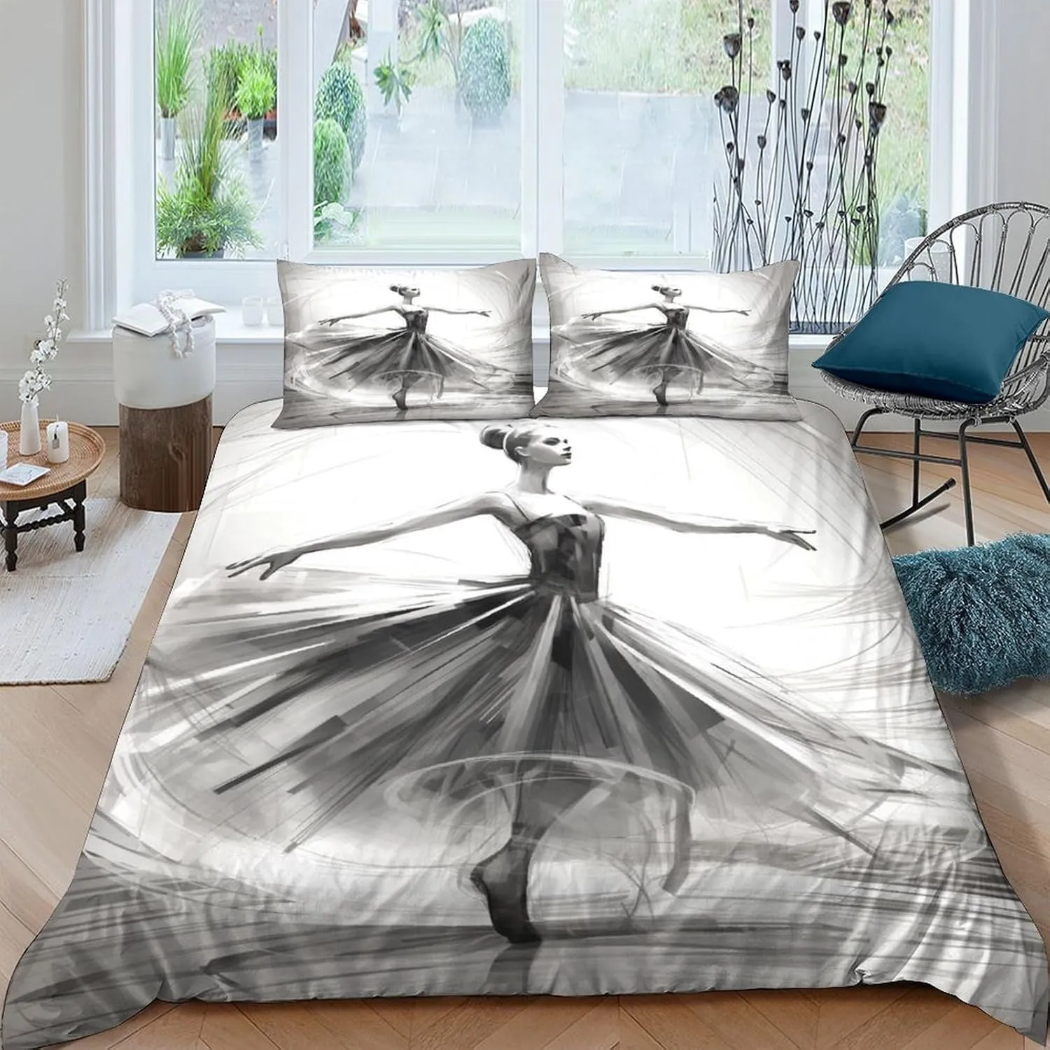 Skin-Friendly Ballerinas Bedding Set Cozy Quilt Cover 3D Printed Duvet Cover Luxe Ballets Comforter Covers with Pillowcases Microfiber for Boys and Girls 3 Pieces Full（203x228cm）