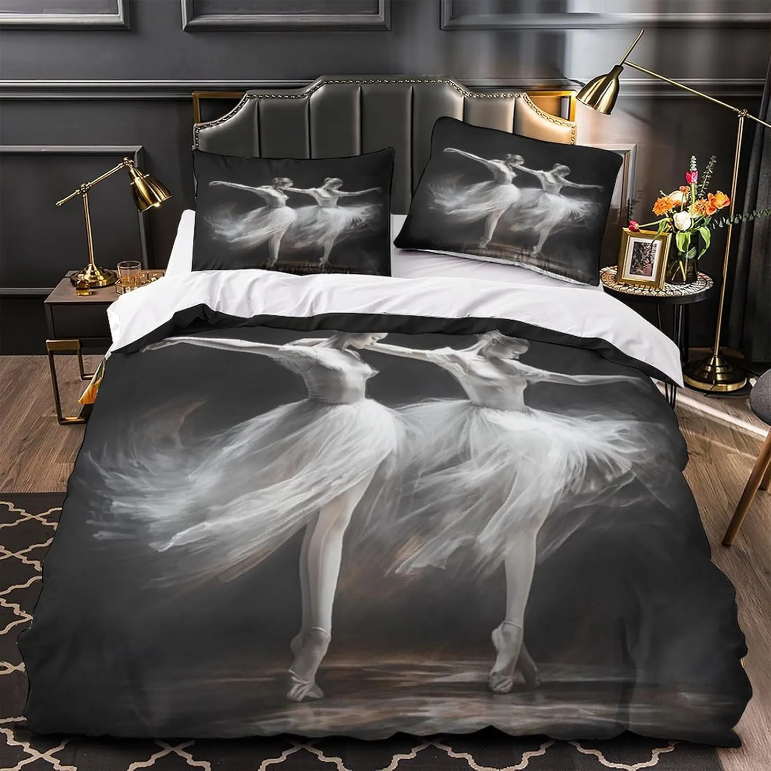 Skin-Friendly Ballerinas Bedding Set Cozy Quilt Cover 3D Printed Duvet Cover Luxe Ballets Comforter Covers with Pillowcases Microfiber for Boys and Girls 3 Pieces Full（203x228cm）