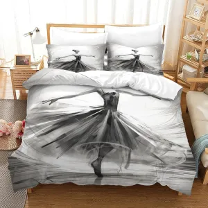 Skin-Friendly Ballerinas Bedding Set Cozy Quilt Cover 3D Printed Duvet Cover Luxe Ballets Comforter Covers with Pillowcases Microfiber for Boys and Girls 3 Pieces Full（203x228cm）