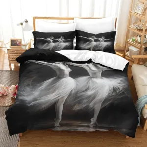 Skin-Friendly Ballerinas Bedding Set Cozy Quilt Cover 3D Printed Duvet Cover Luxe Ballets Comforter Covers with Pillowcases Microfiber for Boys and Girls 3 Pieces Full（203x228cm）