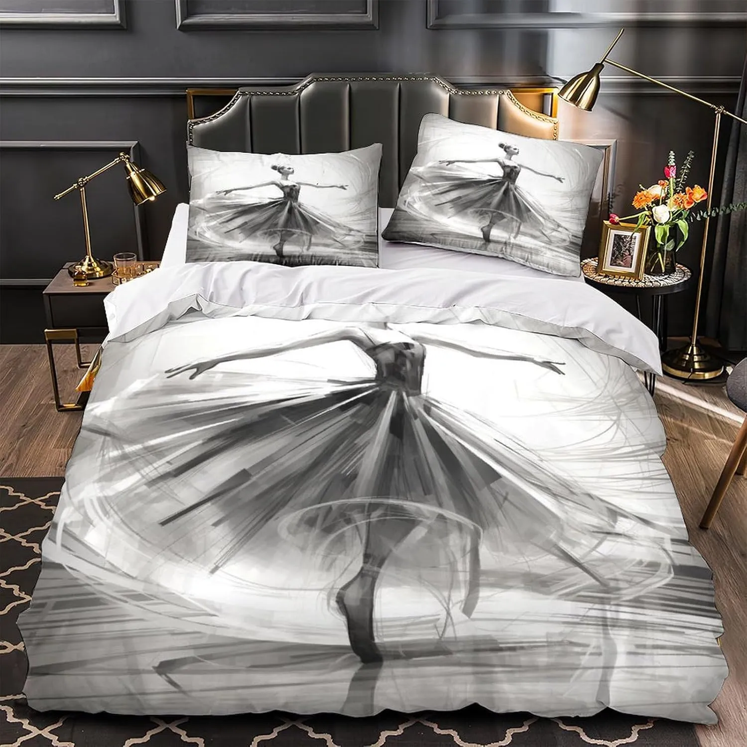 Skin-Friendly Ballerinas Bedding Set Cozy Quilt Cover 3D Printed Duvet Cover Luxe Ballets Comforter Covers with Pillowcases Microfiber for Boys and Girls 3 Pieces Full（203x228cm）
