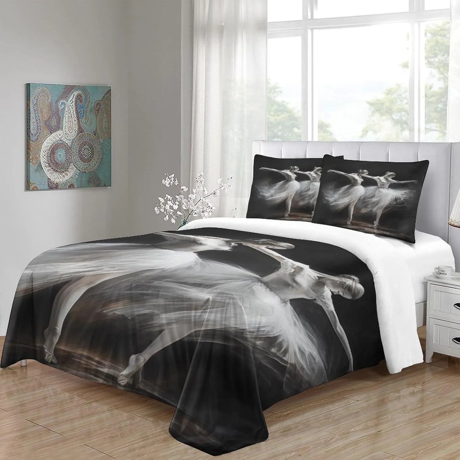 Skin-Friendly Ballerinas Bedding Set Cozy Quilt Cover 3D Printed Duvet Cover Luxe Ballets Comforter Covers with Pillowcases Microfiber for Boys and Girls 3 Pieces Full（203x228cm）