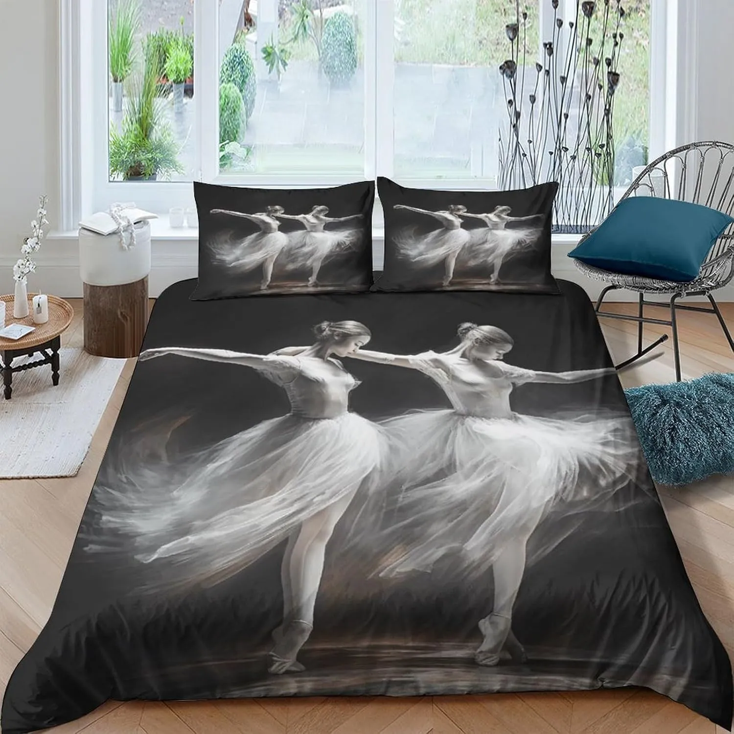 Skin-Friendly Ballerinas Bedding Set Cozy Quilt Cover 3D Printed Duvet Cover Luxe Ballets Comforter Covers with Pillowcases Microfiber for Boys and Girls 3 Pieces Full（203x228cm）