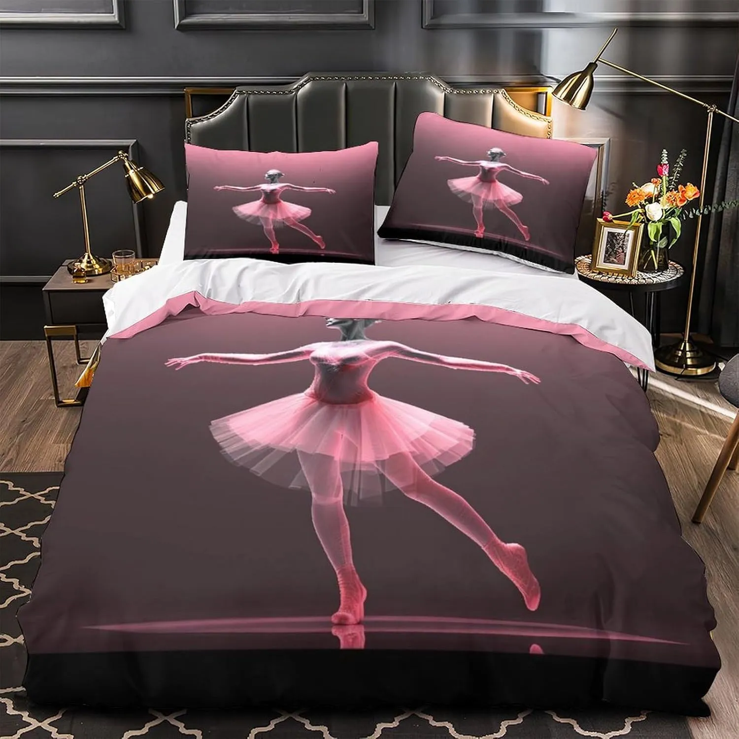 Skin-Friendly Ballerinas Bedding Set Cozy Quilt Cover 3D Printed Duvet Cover Luxe Ballets Comforter Covers with Pillowcases Microfiber for Boys and Girls 3 Pieces Twin（173x218cm）