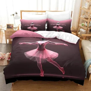 Skin-Friendly Ballerinas Bedding Set Cozy Quilt Cover 3D Printed Duvet Cover Luxe Ballets Comforter Covers with Pillowcases Microfiber for Boys and Girls 3 Pieces Twin（173x218cm）