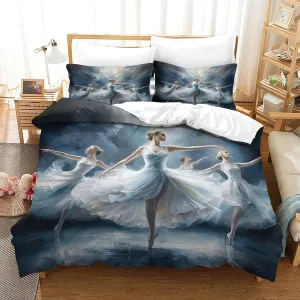 Skin-Friendly Ballerinas Bedding Set Cozy Quilt Cover 3D Printed Duvet Cover Luxe Ballets Comforter Covers with Pillowcases Microfiber for Boys and Girls 3 Pieces Twin（173x218cm）