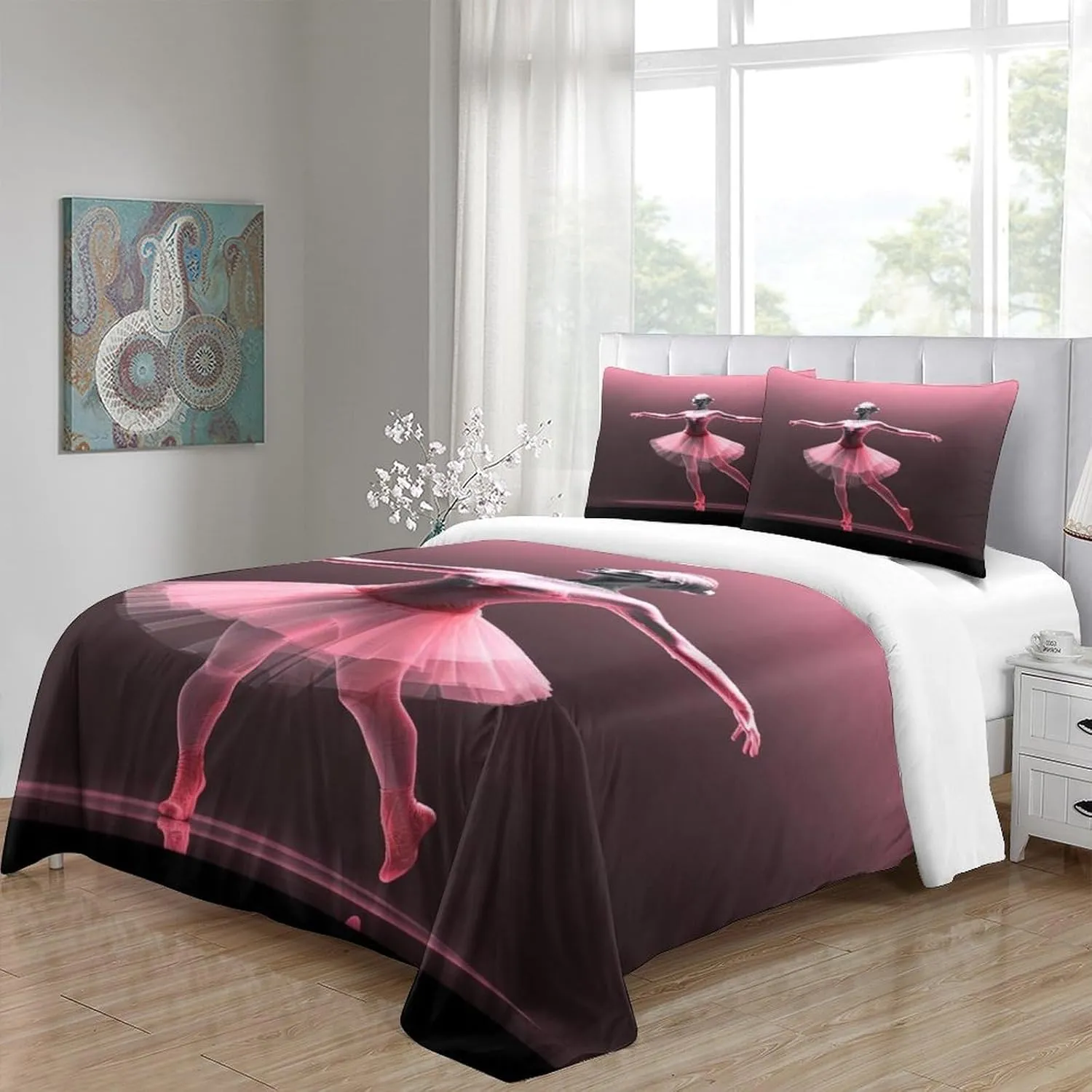 Skin-Friendly Ballerinas Bedding Set Cozy Quilt Cover 3D Printed Duvet Cover Luxe Ballets Comforter Covers with Pillowcases Microfiber for Boys and Girls 3 Pieces Twin（173x218cm）