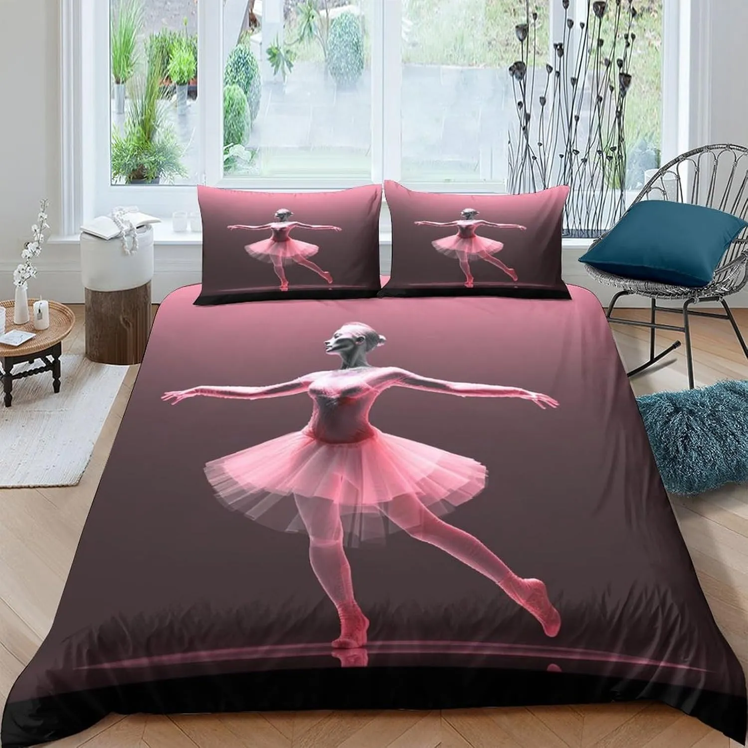 Skin-Friendly Ballerinas Bedding Set Cozy Quilt Cover 3D Printed Duvet Cover Luxe Ballets Comforter Covers with Pillowcases Microfiber for Boys and Girls 3 Pieces Twin（173x218cm）