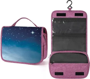 Sky,Toiletry Bag Travel Bag with Hanging Hook,Sky with Stars Universe,Water-resistant Makeup Cosmetic Bag Travel Organizer for Accessories,Full-size Container,Blue White