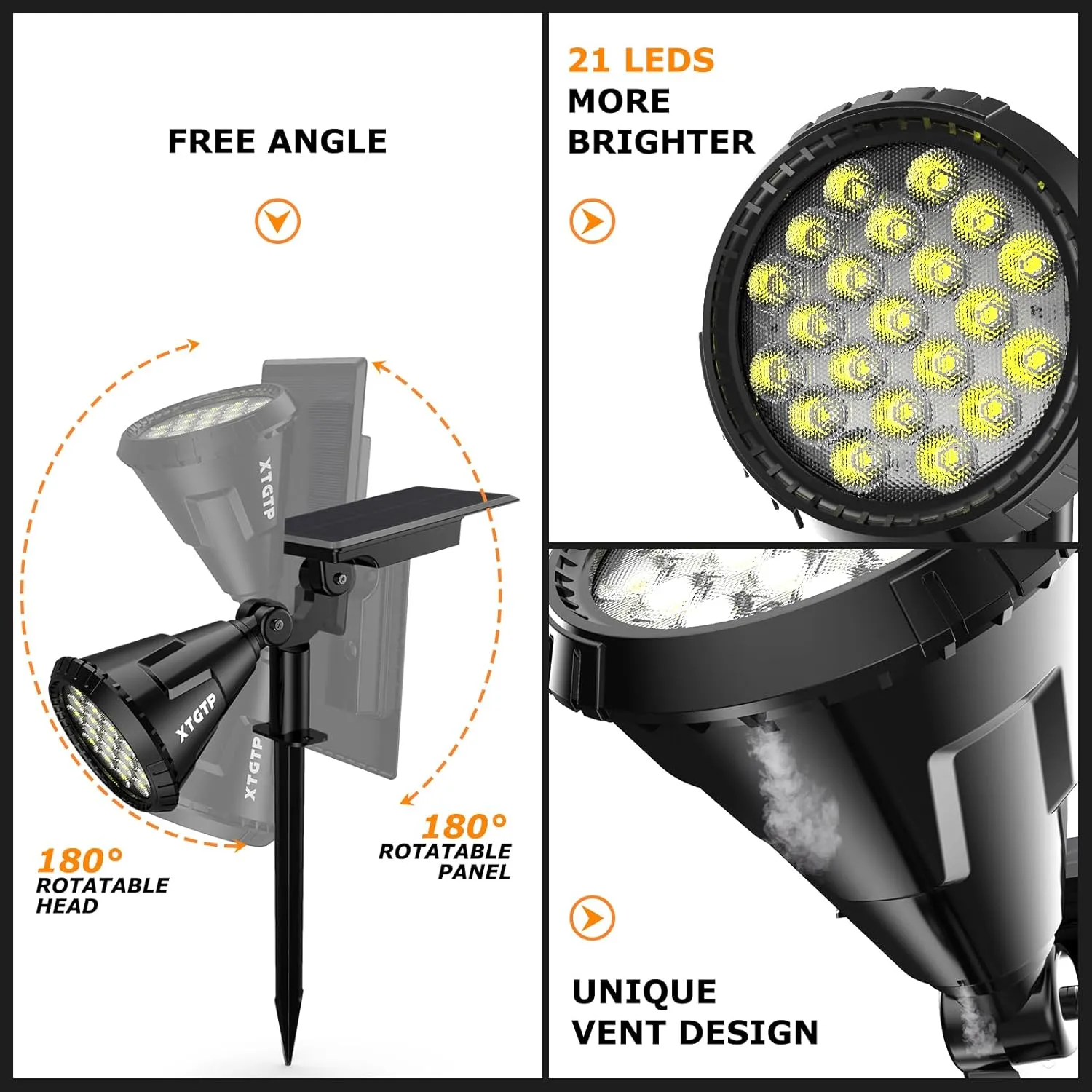 Solar Spot Lights Outdoor, 21 LEDs Brightness Solar Outdoor Lights IP67 Waterproof, 2-in-1 Adjustable Outdoor Lights Solar Powered for Yard Trees Patio Pathway Yard Flag - Cool White(6 Pack)