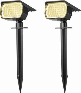 Solar Spot Lights Outdoor Waterproof IP65, 2 Pack Landscape Spotlights with 46 LEDs, 3 Modes Auto On/Off Solar Powered Flood Lights for Outside Pathway, Yard, Garden, Walkway (Warm White)